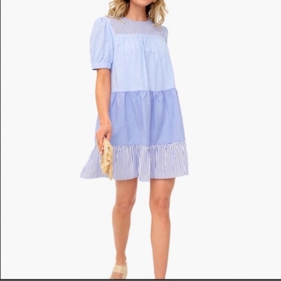 Pomander Place Quinn Tiered Blue Multi Mini Dress - Picture 1 of 6